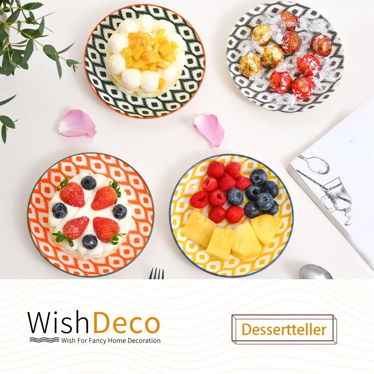 Dortové talíře, sada 6 ks; malé dezertní talíře (15 cm); salátové talíře z porcelánu; barevné talíře na snídani; mini talíře na těstoviny, ovoce, chléb