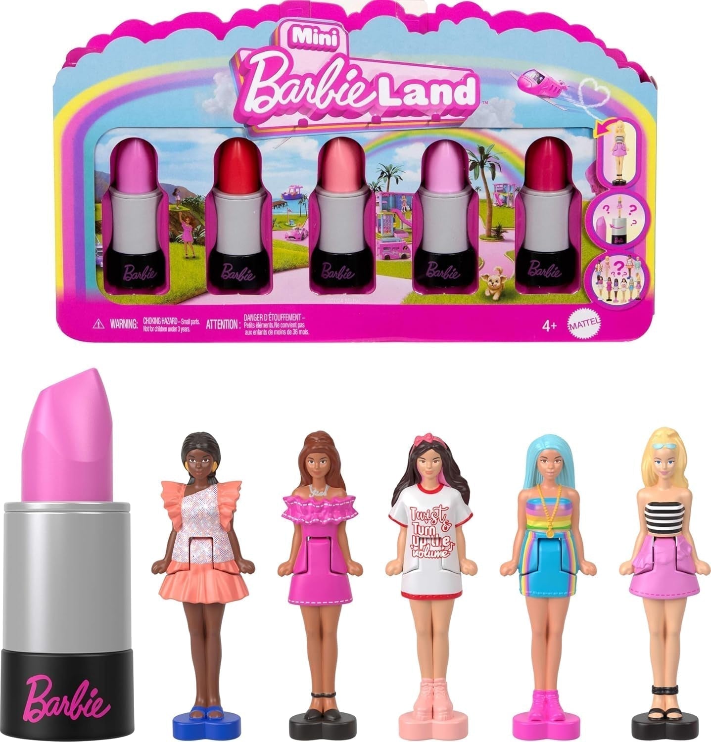 Barbie Mini Barbieland Sada 5 panenek Fashionistas, přibl. Mini panenky s výškou 3,8 cm v rukávech na rtěnku, sada kolekce překvapení (styly se mohou lišit), panenky JBD26 Naty Shop 1 balení