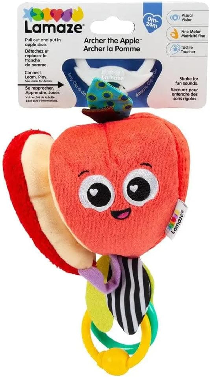 LAMAZE Bea the Banana, klip na kočárek a novorozenecká hračka do kočárku, smyslová hračka pro miminko s barvami a zvuky, vývojová hračka pro chlapce a dívky 0-24 měsíců, žluté hračky pro miminka Naty Shop Albert, Apple