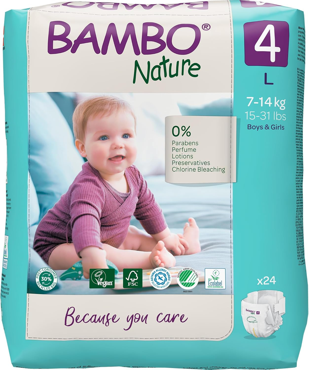 Dětské plenky Bambo Nature, velikost 4 (7-14 kg) - 48 kusů. Prémiové plenky s vylepšenou ochranou proti protečení | Maximální pohodlí a svoboda pro aktivní děti | Dermatologicky testované plenky