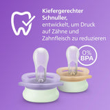 Noční dudlík Philips AVENT Ultra Start, ortodontický dudlík pro novorozence, zářící ve tmě, bez BPA, se sterilizační nádobkou, dvojité balení, měsíc, hvězda, SCF075/07