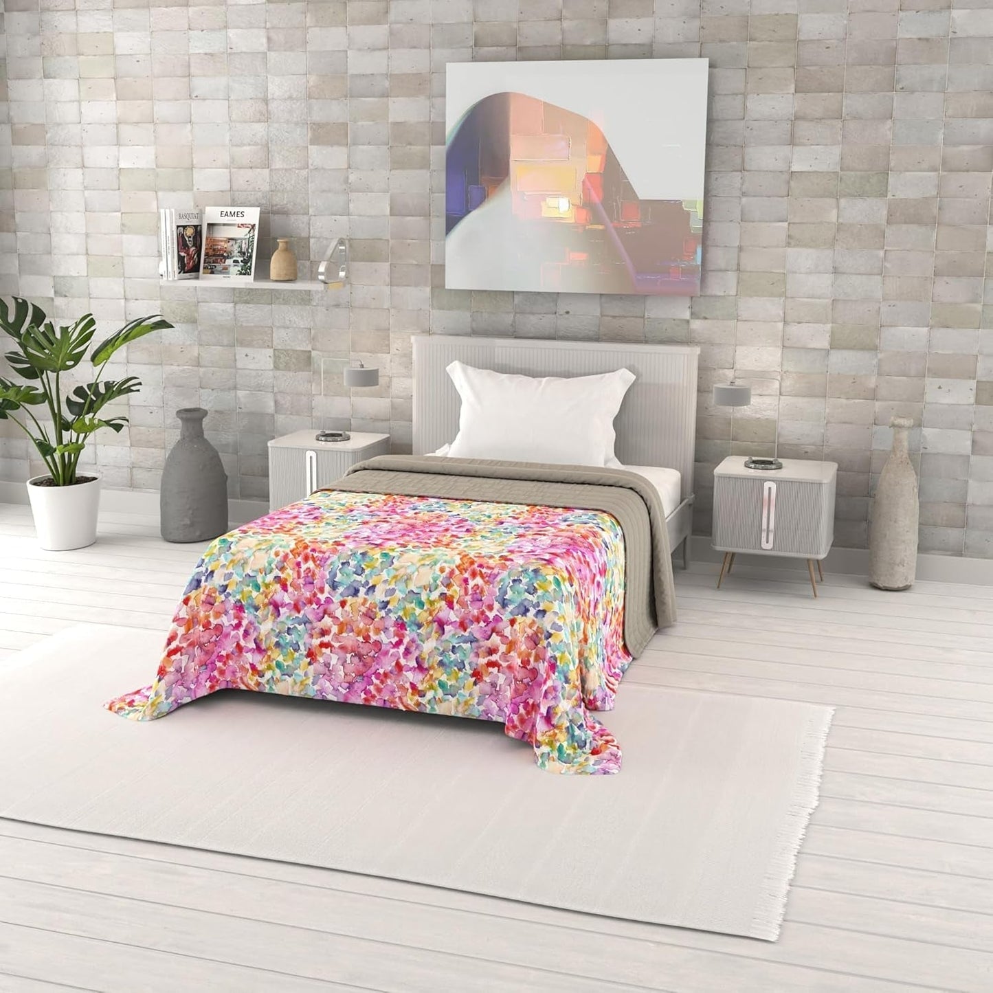 Letní přikrývka s fantasy potiskem, polyesterová výplň, Petals, 260X270Cm Přikrývky a přikrývky Naty Shop Spring 220X270Cm