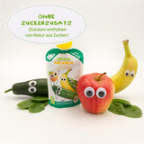 FRECHE FREUNDE Bio lisovatelná ovocná kapsička s jablky, banány, špenátem a okurkou, pyré a zeleninou v lisovatelné kapsičce pro miminka od 6 měsíců, veganská, balení 6 ks (6 x 100 g)