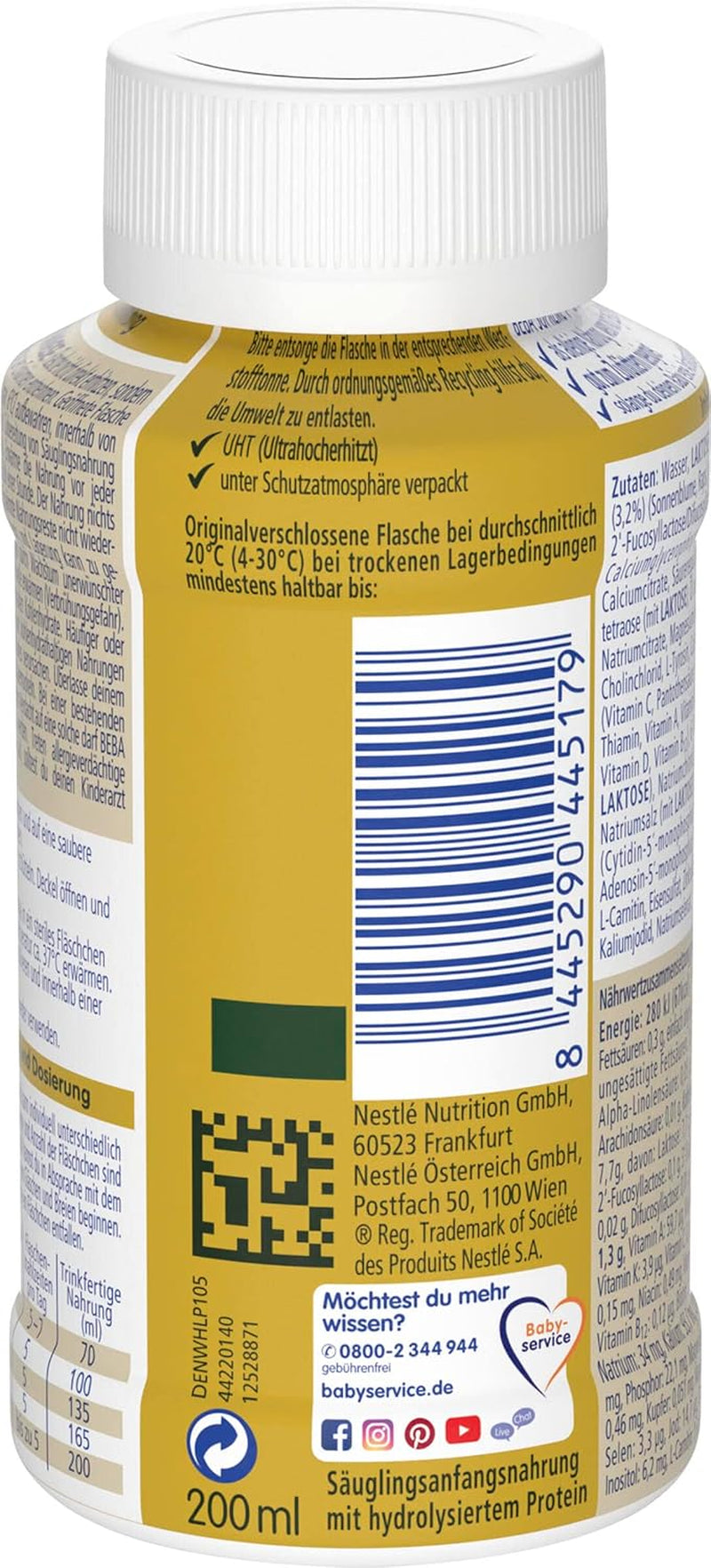 BEBA Nestlé BEBA SUPREME 1 Kojenecká výživa: Lahvičky k pití s ​​Omega 3, 1 balení (1 x 200 ml)