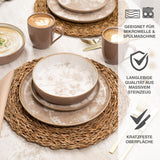 Moritz & Moritz MARIELLA 6místná 24dílná sada kameninového nádobí - Moderní béžové nádobí s hravým designem, kávový servis se snadnou údržbou s talířky, misky a šálky - Kombinovaná sada