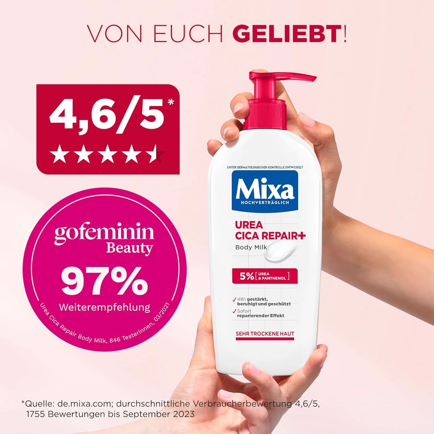 Mixa Urea Cica tělové mléko XXL, S ureou a regeneračním panthenolem, Zklidňující a ochranné tělové mléko, Pro suchou pokožku, 400 ml Sprcha a koupel Naty Shop