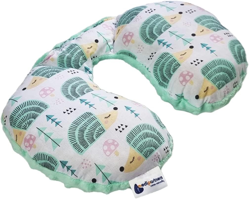 Medi Partners Baby Neck Polštář Neck Support 100% Bavlna / Minky Baby Neck Polštář do autokočárku Cestování Cestování Spánek Polštář Snooze Roll (REH s šedou Minky) Krční ortopedické polštářky Naty Shop Mint Ježci s Minky Mint