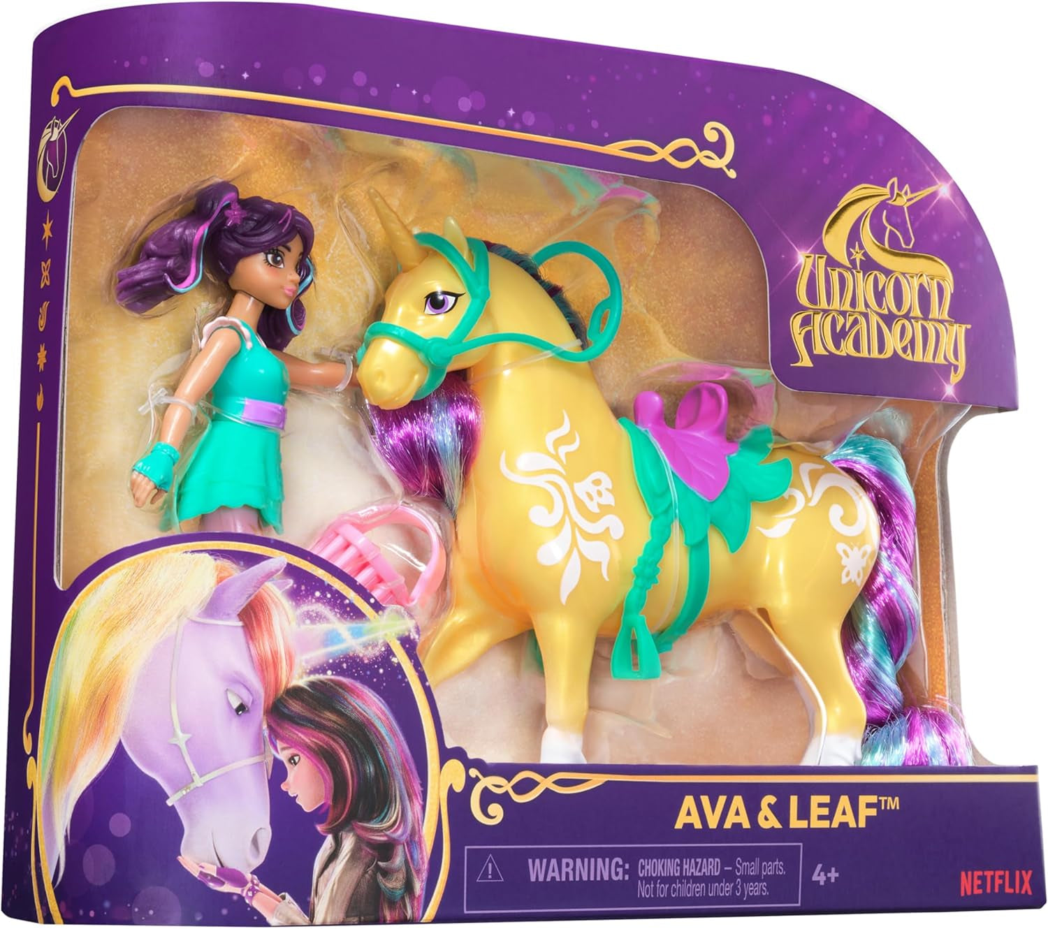 Unicorn Academy AVA a Unicorn Leaf Set - Originální figurky vysoké přibližně 12 cm z oblíbené série Netflix Se dvěma doplňky a kartáči na vlasy Pro nápadité hraní rolí, pro děti od 4 let Akční figurky Naty Shop