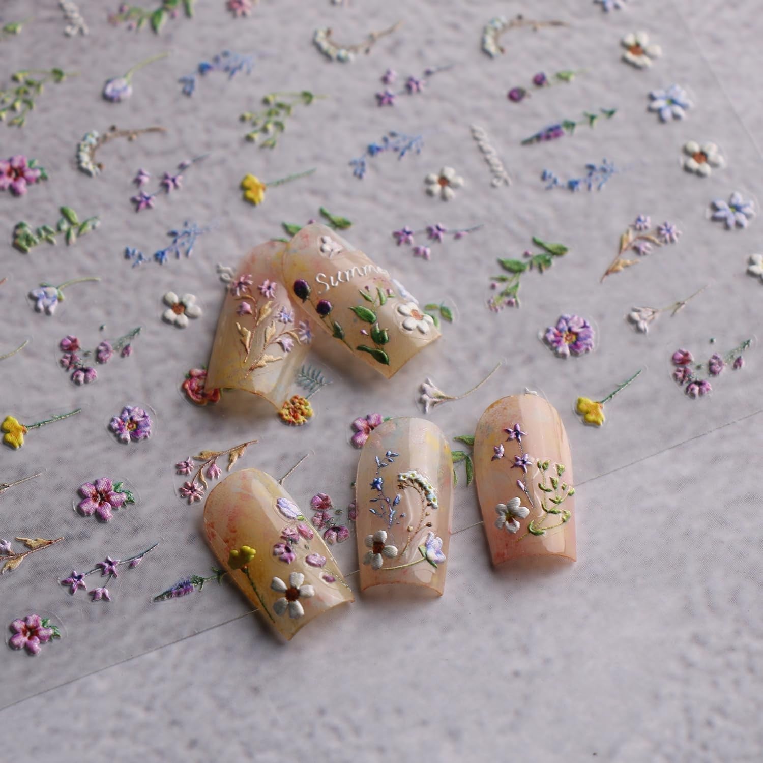 JMEOWIO 3D Nálepka na nehty Blume Frühling Summer Floral Nail Art Nálepka Selbtklebend Nagelaufkleber 5D Stereoskopická dekorace Nageldesign Zubehör 1 Blatt
