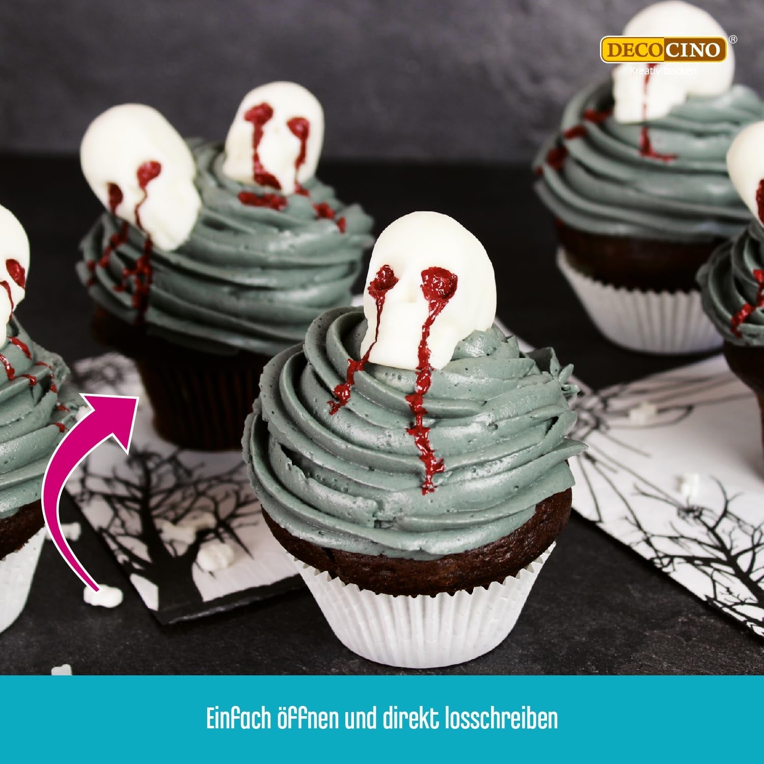 Nápisy s červeným cukrem Decocino - Nápisy potravinářské barvy - Praktická tuba na etiketování fondánu a polevy - Pečicí ozdoby na dorty, dorty a cupcaky! (balení 2 ks)