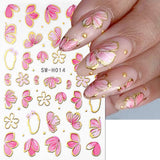 Zlatá Linie Schieber Rosa Samolepka na nehty Blumen 3D Květina Samolepka na nehty Sakura Blütenblätter Blumen Nagelaufkleber Frühling Summer Floral Nagel Sticker Květiny Samolepky na nehty Nageldesign Zubehör Nail Art