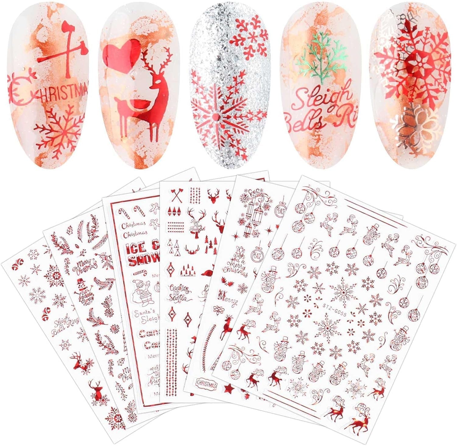 9 Blatt Nagelsticker Weihnachten Nagelaufkleber Selbtklebend Weiß Rentier Schneemann Samolepka na nehty Dekoration Nageldesign Zubehör