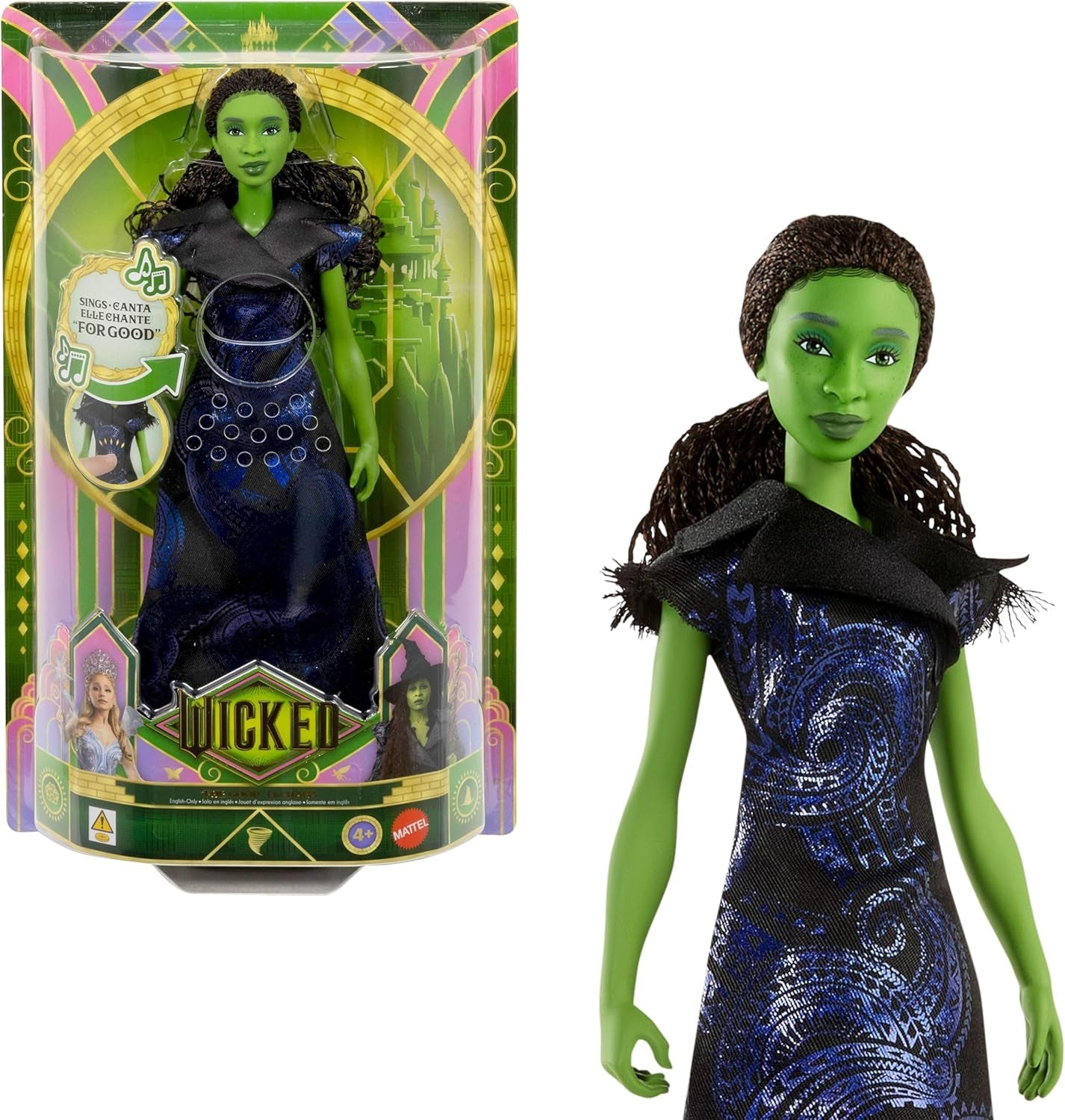 Mattel Wicked: For Good Singing Elphaba Fashion Doll od Universal Pictures s odnímatelným oblečením inspirovaným filmem zpívá „for Good“ v angličtině, JFM09