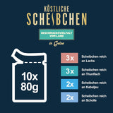 Felix Delicious Mokré krájené krmivo pro kočky v želé, různé příchutě z vody, balení 6 ks (6 x 10 sáčků po 80g)