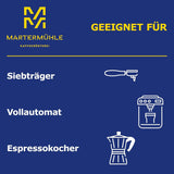 Espresso Martermühle Cioccolato 500g Strong | Arabica/Robusta | Příchutě: Makadamové ořechy, mléčná čokoláda | Světle pražená celá zrna espressa, nízká kyselost