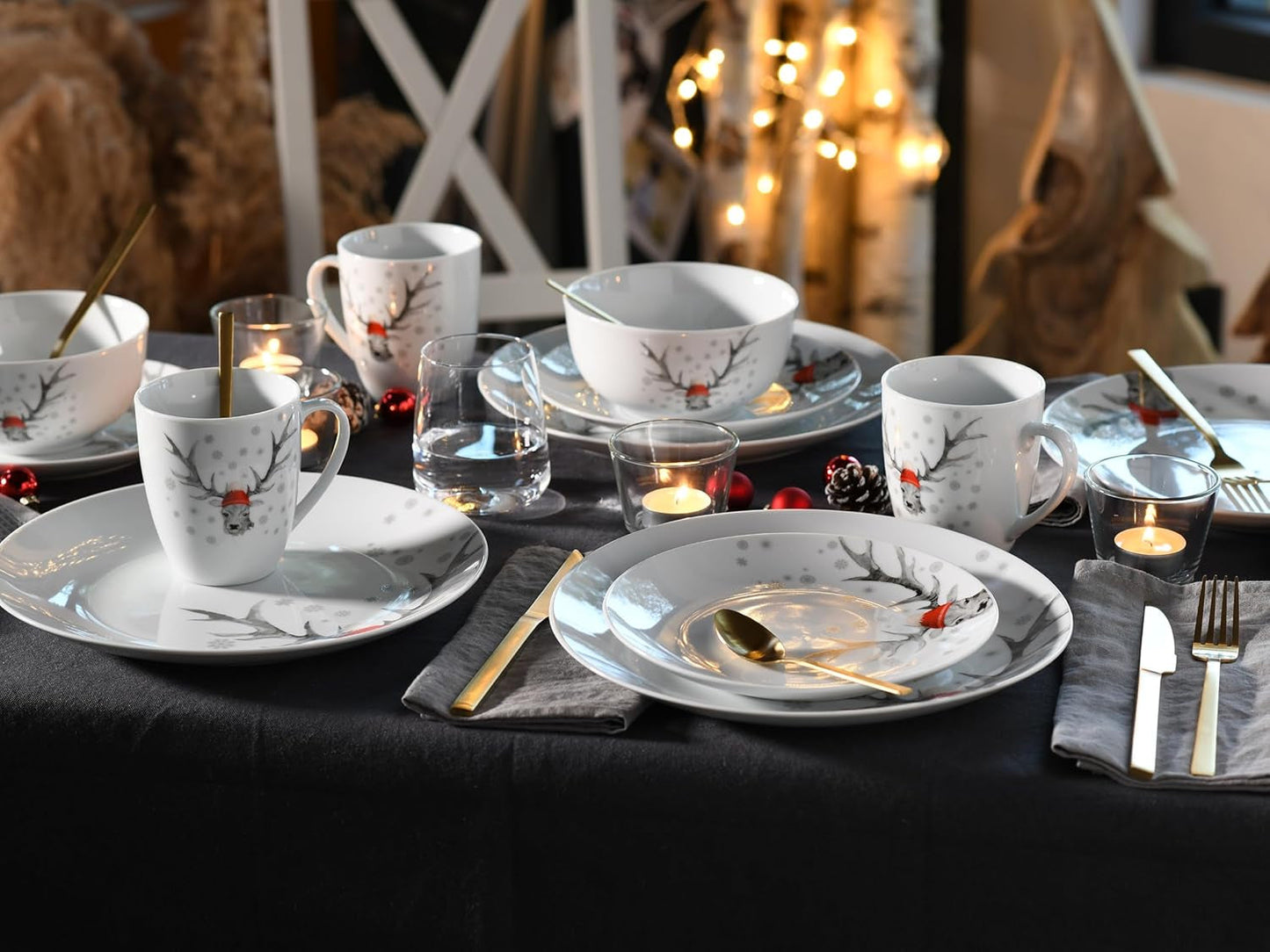 CreaTable, 21498, Luna Hirsch Series, 18dílná sada nádobí pro 6, Porcelánová snídaňová sada, Vhodné do myčky a mikrovlnné trouby, Kvalitní výroba