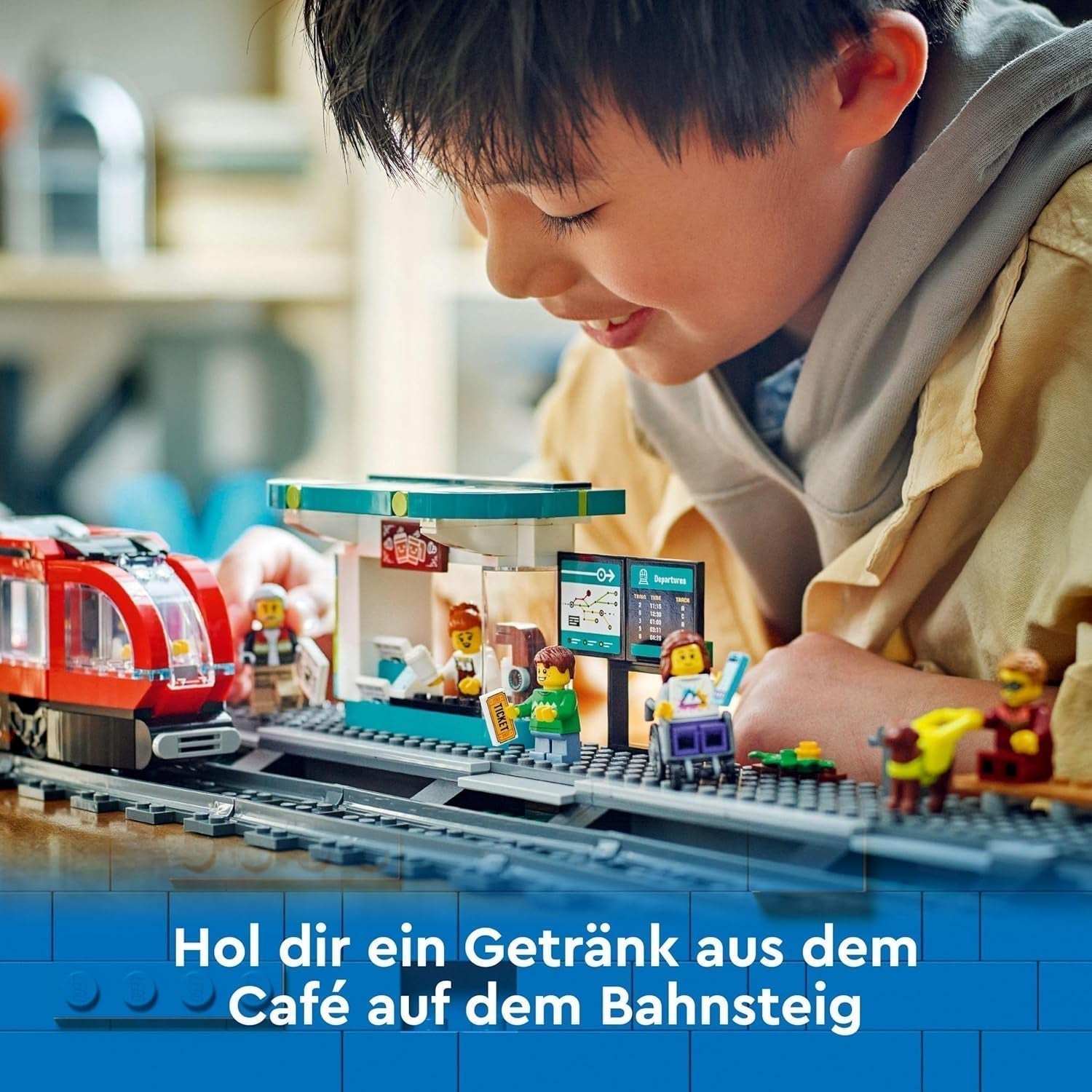 LEGO City tramvaj se stanicí, nápad na dárek pro fanoušky autíček od 7 let, se 6 minifigurkami a vodicím psem pro hraní rolí, stavebnice 60423 Stavebnice Besuche den LEGO-Store