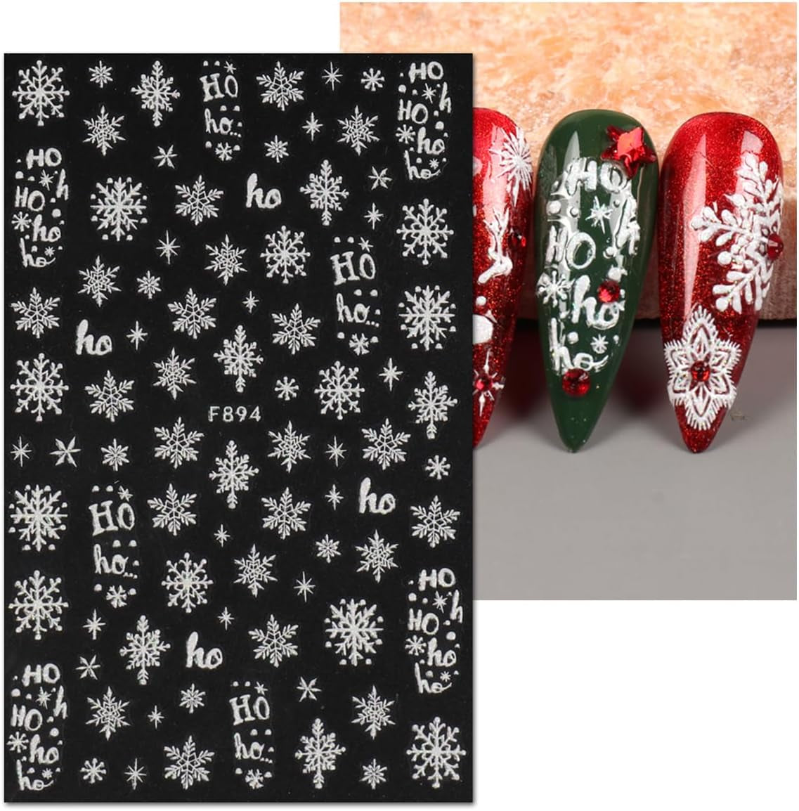 JMEOWIO Nálepka na nehty Weihnachten Weiß Glitter 8 Blatt Nálepka na nehty Selbtklebend Nagelaufkleber Schneeflocke Zimní dovolená Dekorace Nageldesign Zubehör