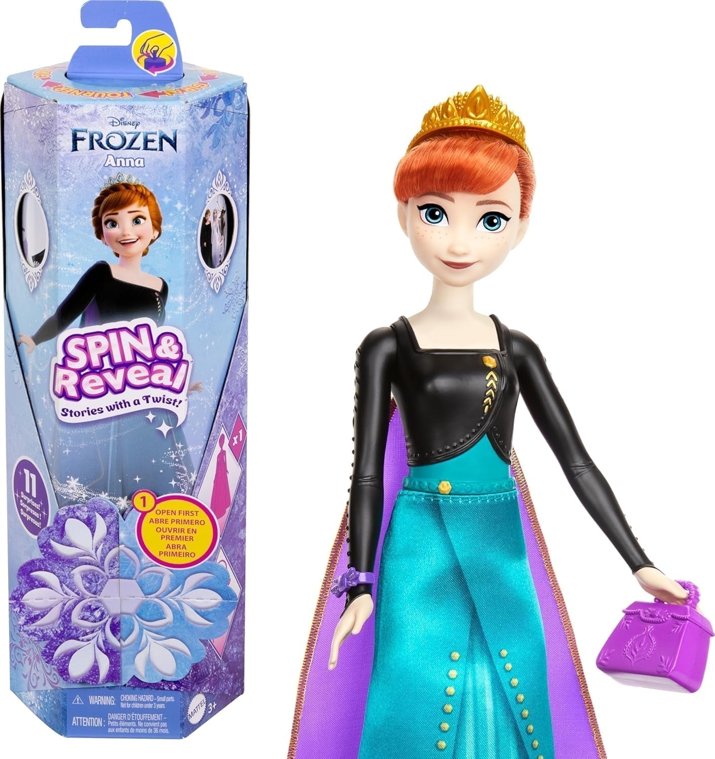Mattel Disney The Ice Queen Anna Fashion Set, Spin & Reveal s 11 překvapeními, včetně 5 doplňků, 5 samolepek a scénky, inspirované filmem Disney, HXD27 Naty Shop Dolls Výchozí název