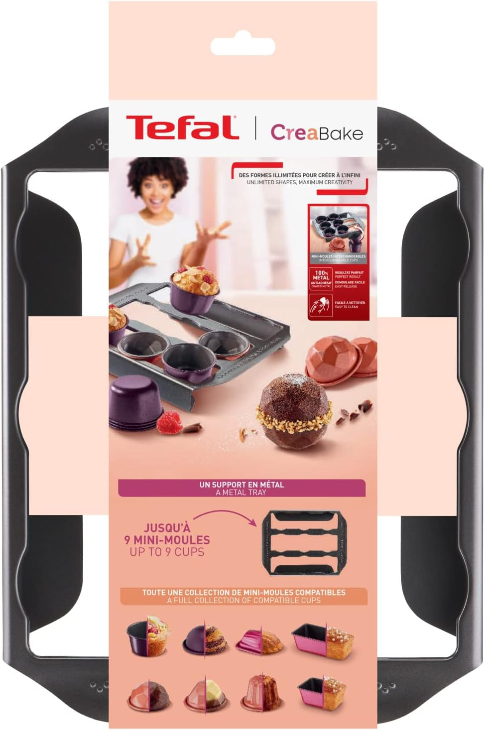 Tefal Creabake J3040104 Kuchenform, 9 Mulden, Antihaftbeschichtung, Austauschbar, Perfektes Backen, Kreative Und Leckere Rezepte, Nicht Compaible Mit Cake Factory, Creabake formy a plechy Naty Shop