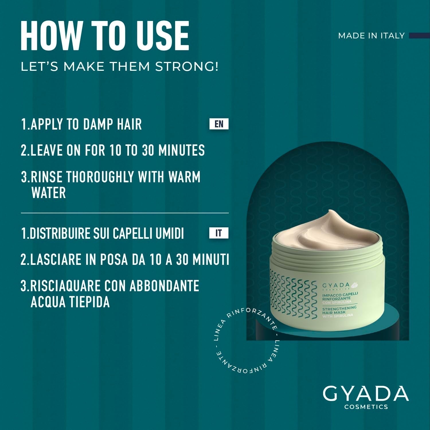 GYADA COSMETICS Spirulina Balíček pro posílení vlasů Vyživující proti vypadávání vlasů Dual Tips Works 250 ml + hřeben z bukového dřeva Ideální pro rozčesávání všech typů vlasů Maska na vlasy Naty Shop