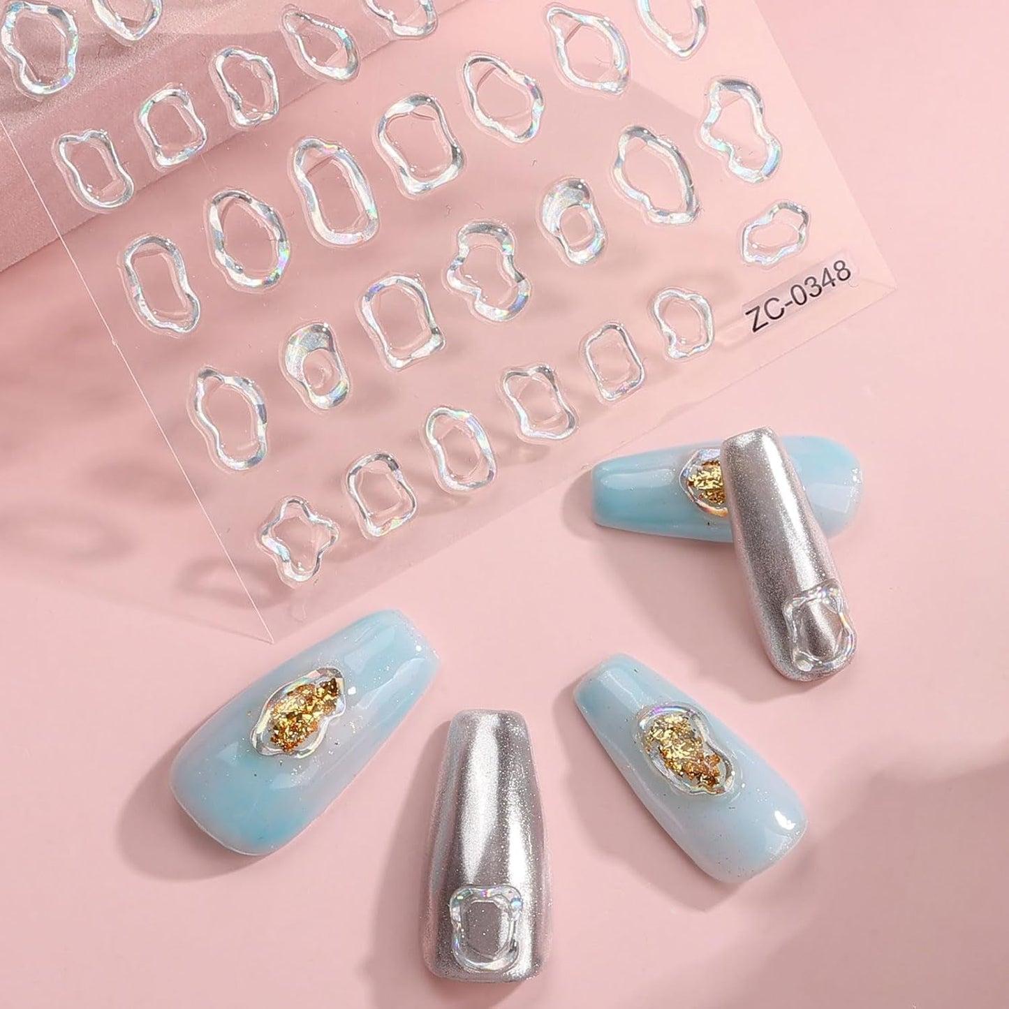 JMEOWIO 6 Blatt 3D Nálepka na nehty Goldene Unregelmäßige Geometrické Nálepka na nehty Selbstklebend Nagelaufkleber 5D Stereoskopická dekorace Nageldesign Zubehör