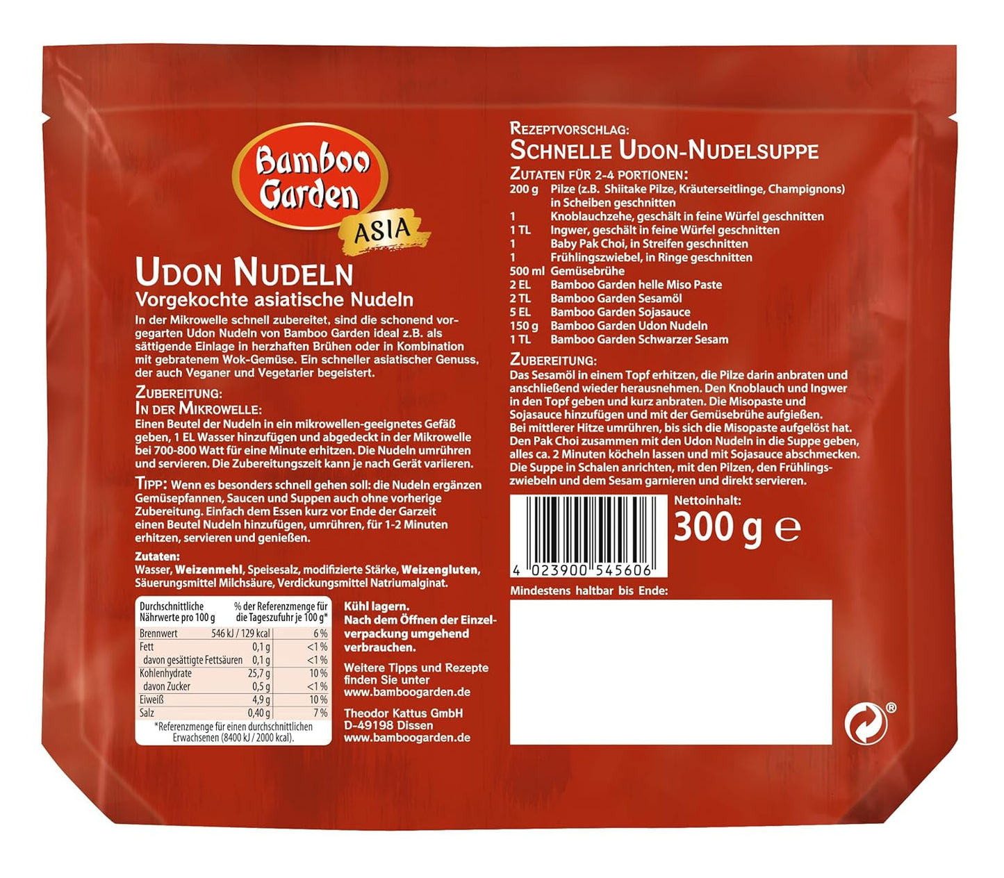 Udon nudle z Bamboo Garden, předvařené, 300g
