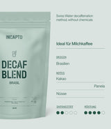 Incapto Ganze Entkofeinierte Kaffeebohnen | Ohne Chemikalien | Mischung aus 100% Arabica-Kaffee aus Brasilien | Ungemahlen Espresso Bohnen | Švýcarská voda bez kofeinu, balení 500g