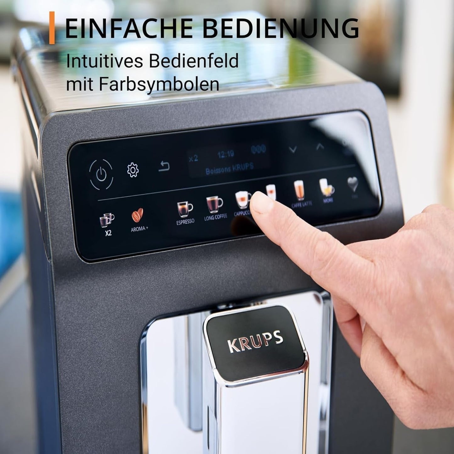 KRUPS Evidence One automatický kávovar na espresso s hadicí na mléko, cappuccino na jeden dotek, 12 speciálních nápojů, funkce 2 šálků, barevný displej, kávovar, certifikát TÜV, černá, EA895N10