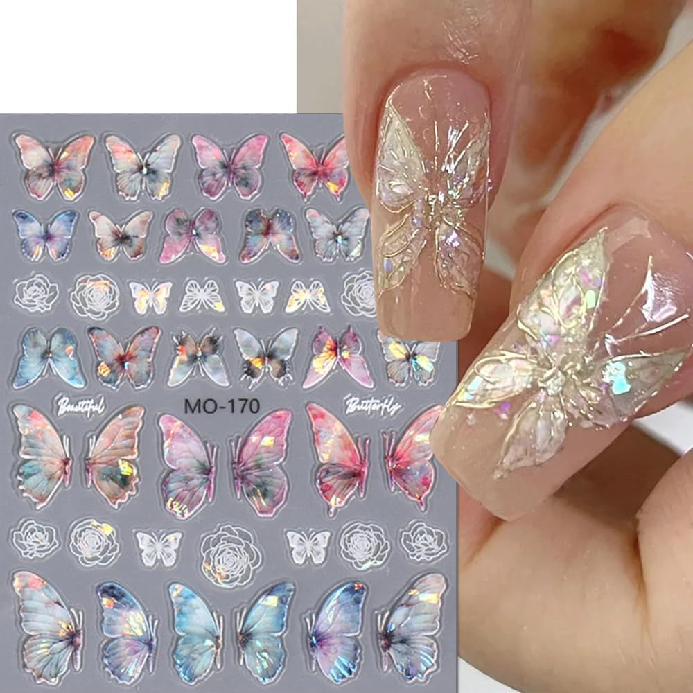 5D embosované samolepky na nehty samolepicí motýlky samolepky na zdobení nehtů samolepky na nehty polární záře motýlí samolepky na nehty design motýlí samolepky na nehty samolepky na nehty