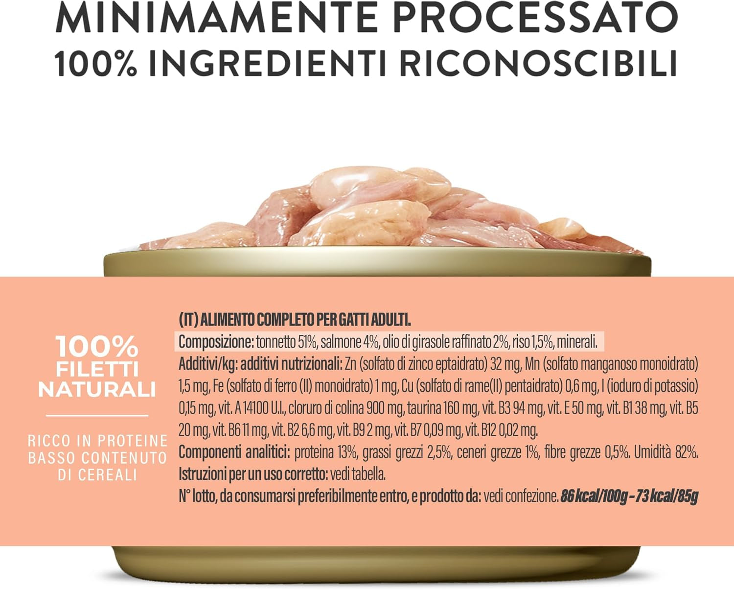 Lososový tuňák v želé, kompletní mokré krmivo pro kočky, v konzervě, s přidanými vitamíny, 100% přírodní, 6 x 85 g