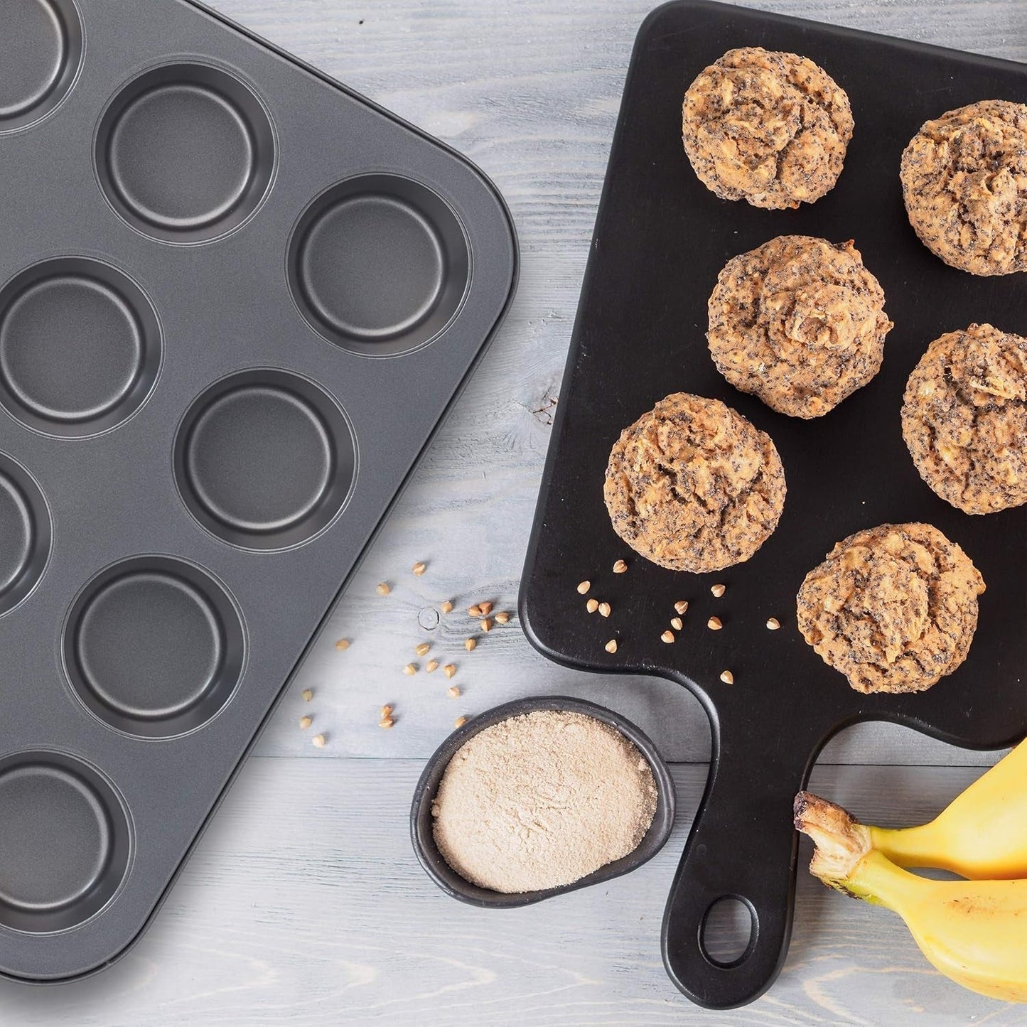 Relaxdays Muffinform, 2Er Set, 12Er Muffinbleche, Antihaftbeschichte, Carbonstahl, Muffins & Cupcakes, Ø 6,5 cm, Pšenice, 10030825 Formy a plechy na pečení Naty Shop