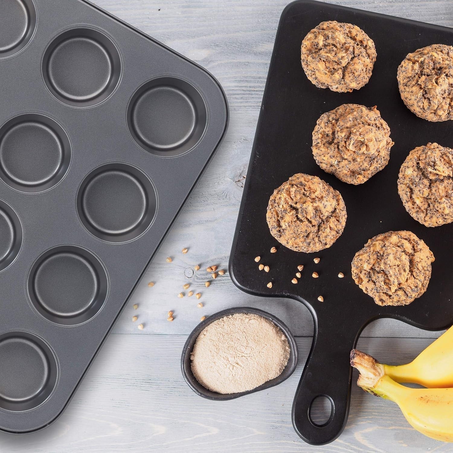 Relaxdays Muffinform, 2Er Set, 12Er Muffinbleche, Antihaftbeschichte, Carbonstahl, Muffins & Cupcakes, Ø 6,5 cm, Pšenice, 10030825 Formy a plechy na pečení Naty Shop