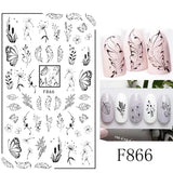 JMEOWIO Nálepka na nehty Blumen 10 Blatt Nagelaufkleber Selbtklebend Černá Bílá Blossom Nálepka na nehty Dekoration Nageldesign Zubehör