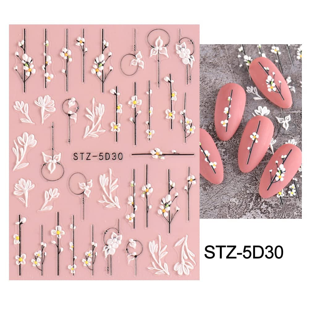 4 Blatt 3D Nálepka na nehty Frühling Blume Nagelaufkleber 5D Stereoskopisch Selbtklebend Nálepka na nehty Dekoration Nageldesign Zubehör