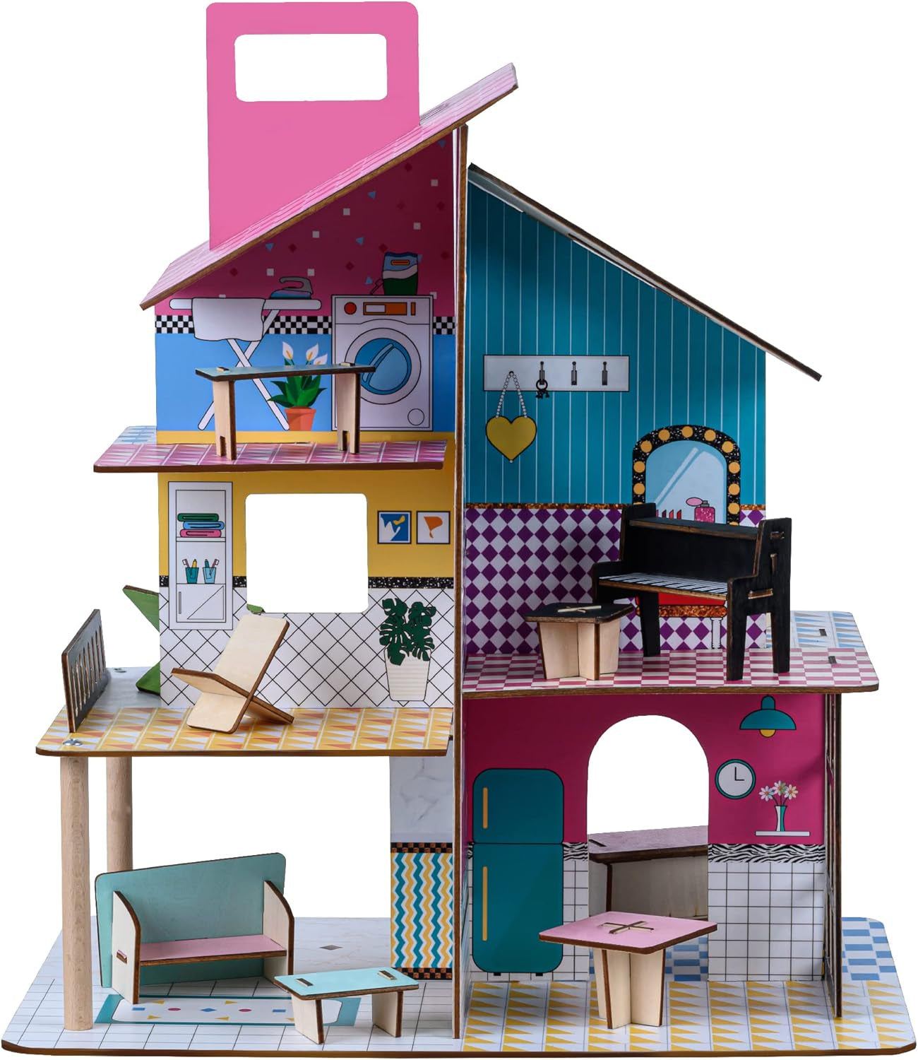 Dřevěný domeček pro panenky Olivia's Little World 360 pro děti, 3,5" panenky a 12 doplňků, vícebarevný TD-13260C