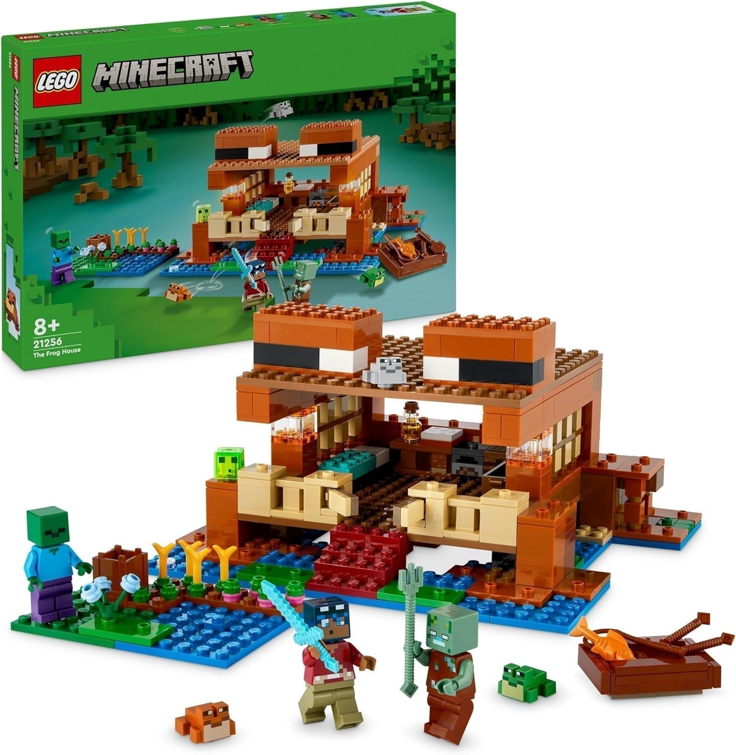 LEGO Minecraft The Frog House, domeček na hraní s figurkami včetně zombie, slizu a tonoucího muže, plus doplňky, jako je hračka člun a pracovní stůl, dárek pro chlapce a dívky od 8 let 21256 Stavebnice Besuche den LEGO-Store Single