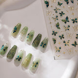 JMEOWIO 3D Nálepka na nehty Zelená Zlatá Nálepka se vzorem na nehty Selbstklebend Nagelaufkleber 5D Stereoskopická dekorace Nageldesign Zubehör 1 Blatt