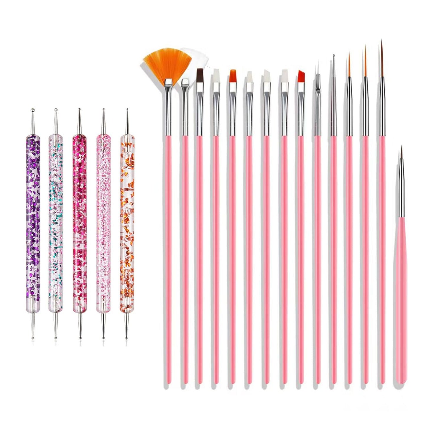 Sada nail Art Pinsel Pinsel, 20ks Nageldesign Malerei Pinsel, Professionelle Nail Art Design Pinsel, Nail Fine Liner Pinsel, růžová