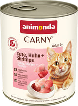 Animonda Carny mokré krmivo pro kočky krůta + kuře + krevety (6 x 800 g), mokré krmivo bez obilovin a cukru s čerstvými masovými přísadami