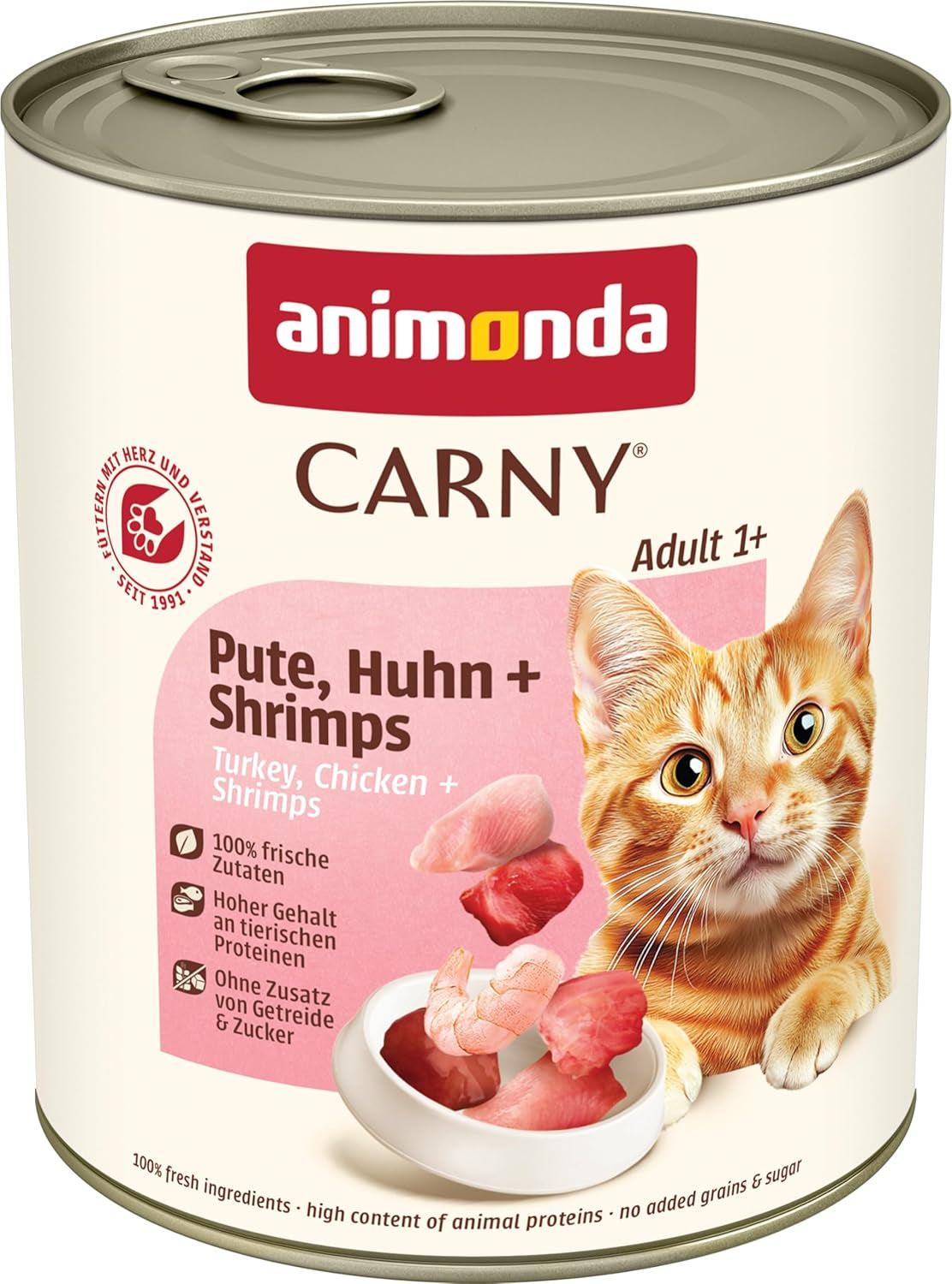 Animonda Carny mokré krmivo pro kočky krůta + kuře + krevety (6 x 800 g), mokré krmivo bez obilovin a cukru s čerstvými masovými přísadami