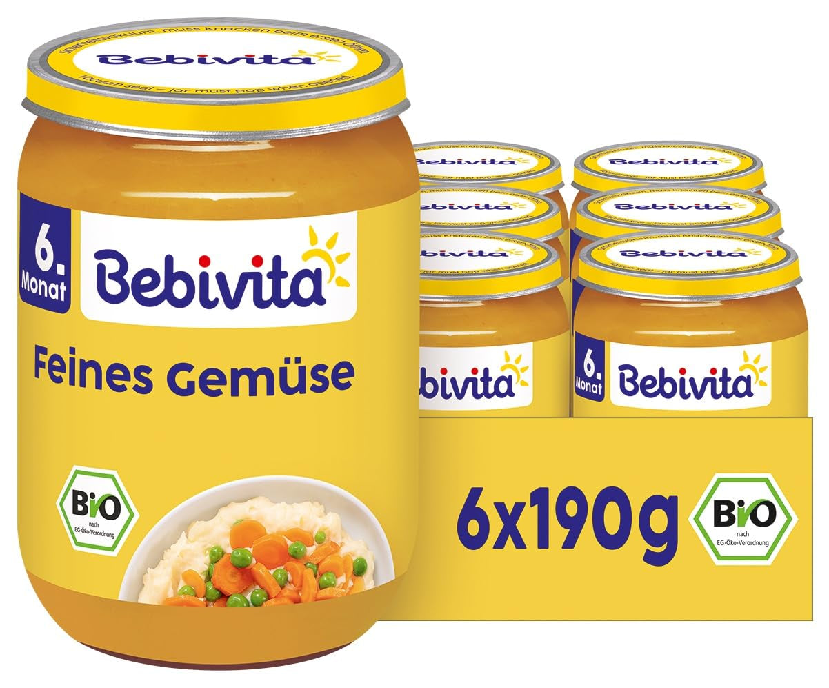 Jemná bio zelenina (6 x 190 g), od 6 měsíců, bez přidané soli, ideální dóza na zeleninu pro začátek přikrmování