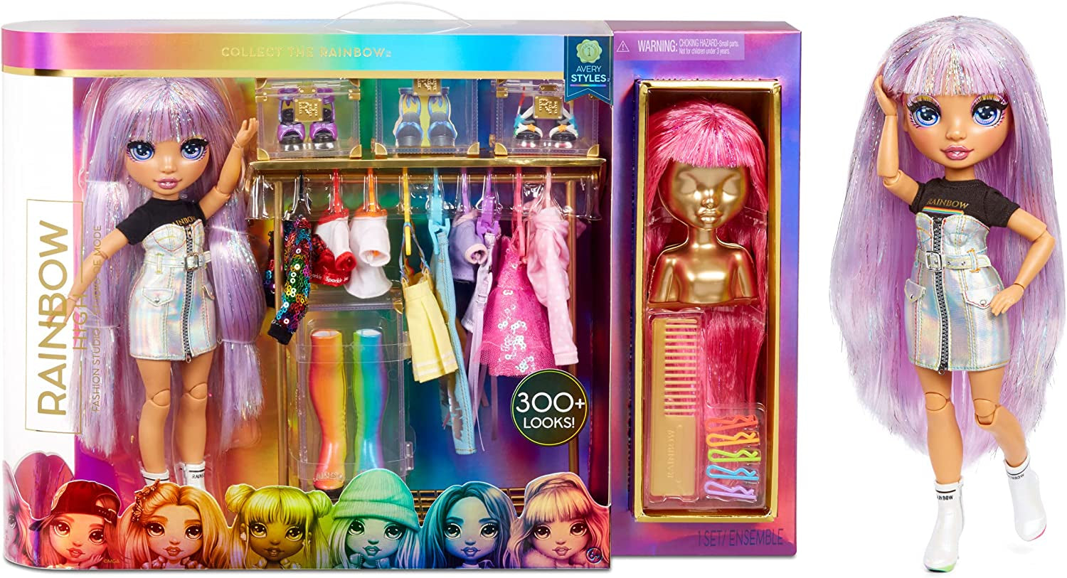 Rainbow High 571049 Fashion Studio - Exkluzivní panenka s oblečením, doplňky a 2 lesklými parukami - Vytvořte více než 300 outfitů!