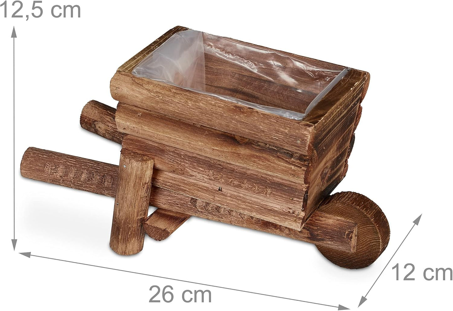 Relaxdays sazečový trakař, sada 2 ks, zahradní dekorace, v x š x h: 12,5 x 26 x 12 cm, květinový vozík na sázení, dřevo, přírodní