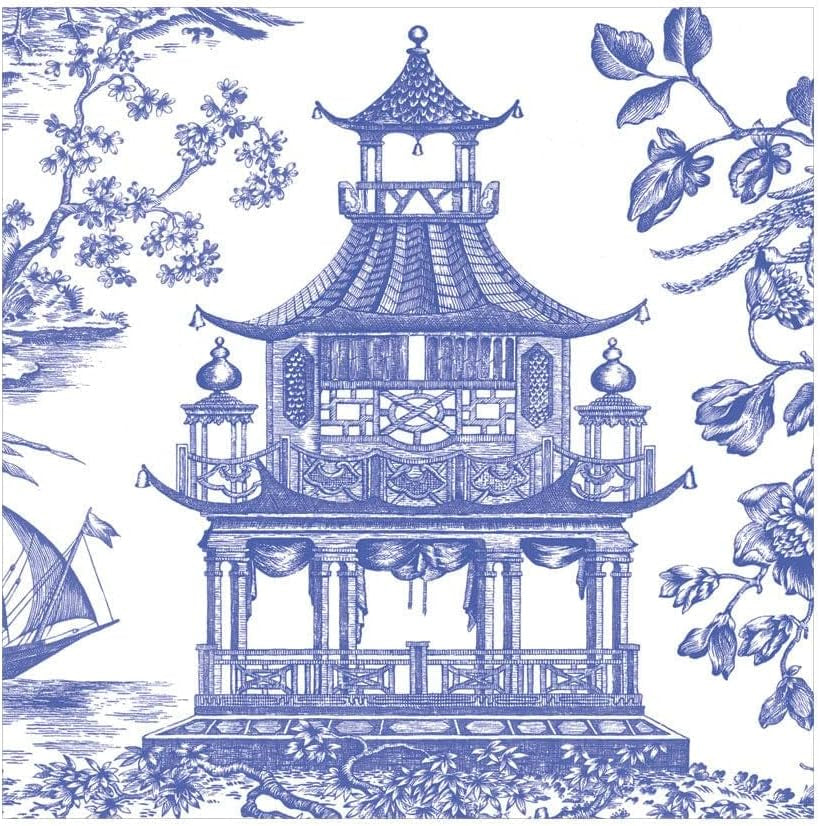 Obědové ubrousky Toile Pagode Chinoiserie, modré, 20 kusů v balení