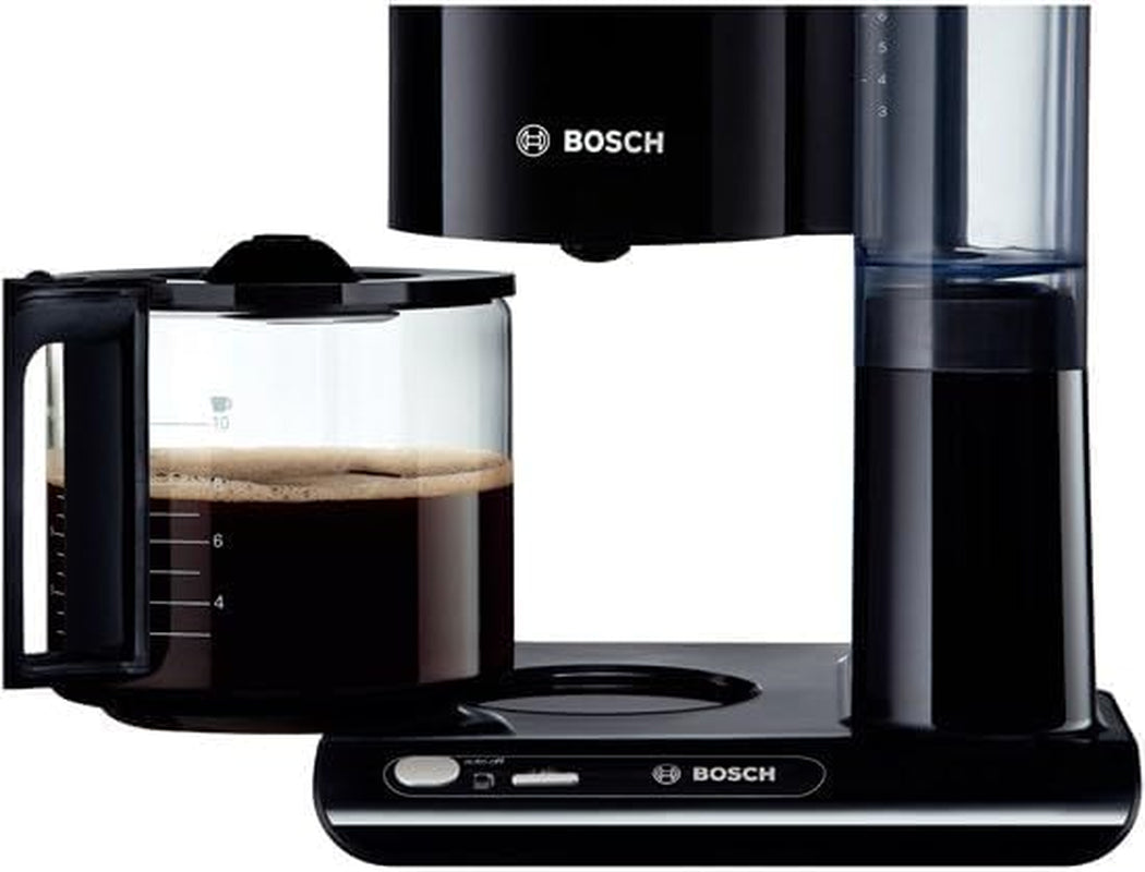 Espresso Bosch Styline TKA8013 s filtrem, senzor aroma, skleněná karafa na konzervaci aroma 1,25 l, 10-15 šálků, automatické vypnutí, systém odvápnění, systém proti odkapávání, otočný držák filtru, 1160 W, černá