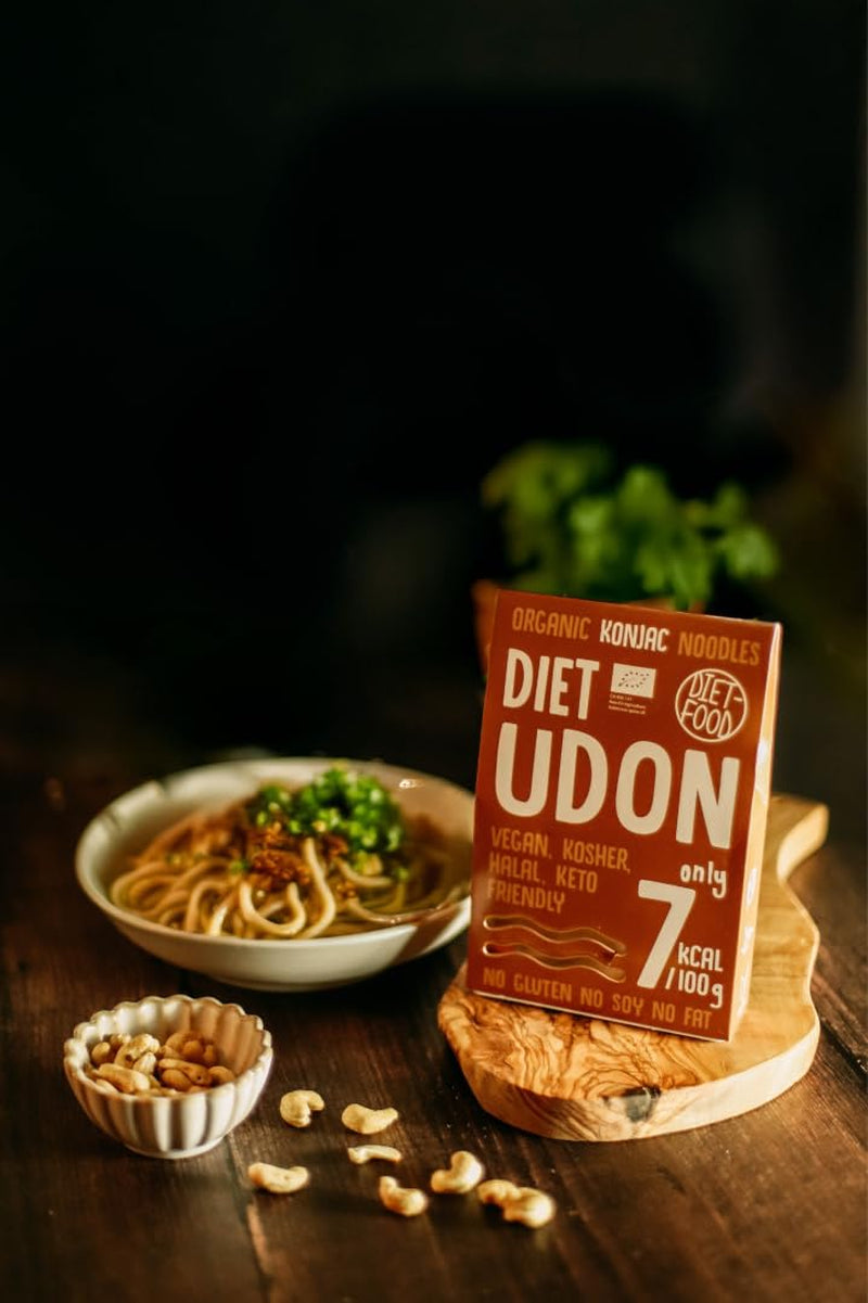 Udon Shirataki Konjac Noodles Bio 385g - Nízkokalorické, bezlepkové, veganské - vyrobené z kořene konjacu, bohaté na vlákninu DIETNÍ JÍDLO