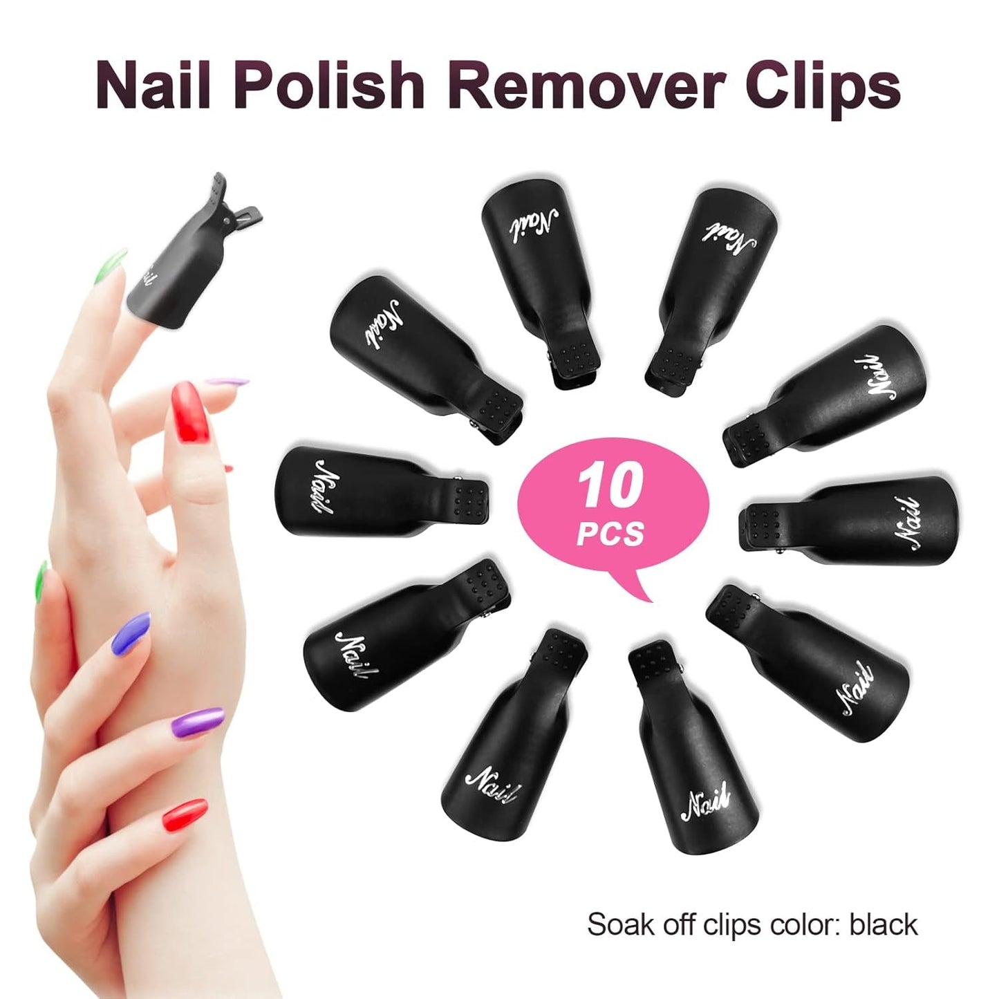 Hanyousheng Nagellackentferner Clips, Nagel Clips, 10 Stück Schwarz Nagelclips, Nagel Klammer, Nails Art ​Gel Cap, Soak off Clip Cap UV Gel Poliermittel Entferner Wrap Nail Tool