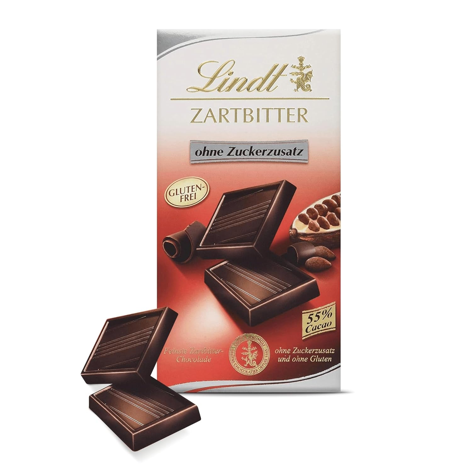 Lindt Čokoláda | Hořká čokoládová tyčinka bez přidaného cukru | 100 g | Nejjemnější hořká čokoláda s 55% kakaa, bez přidaného cukru a bez lepku | Čokoládová tyčinka bez lepku