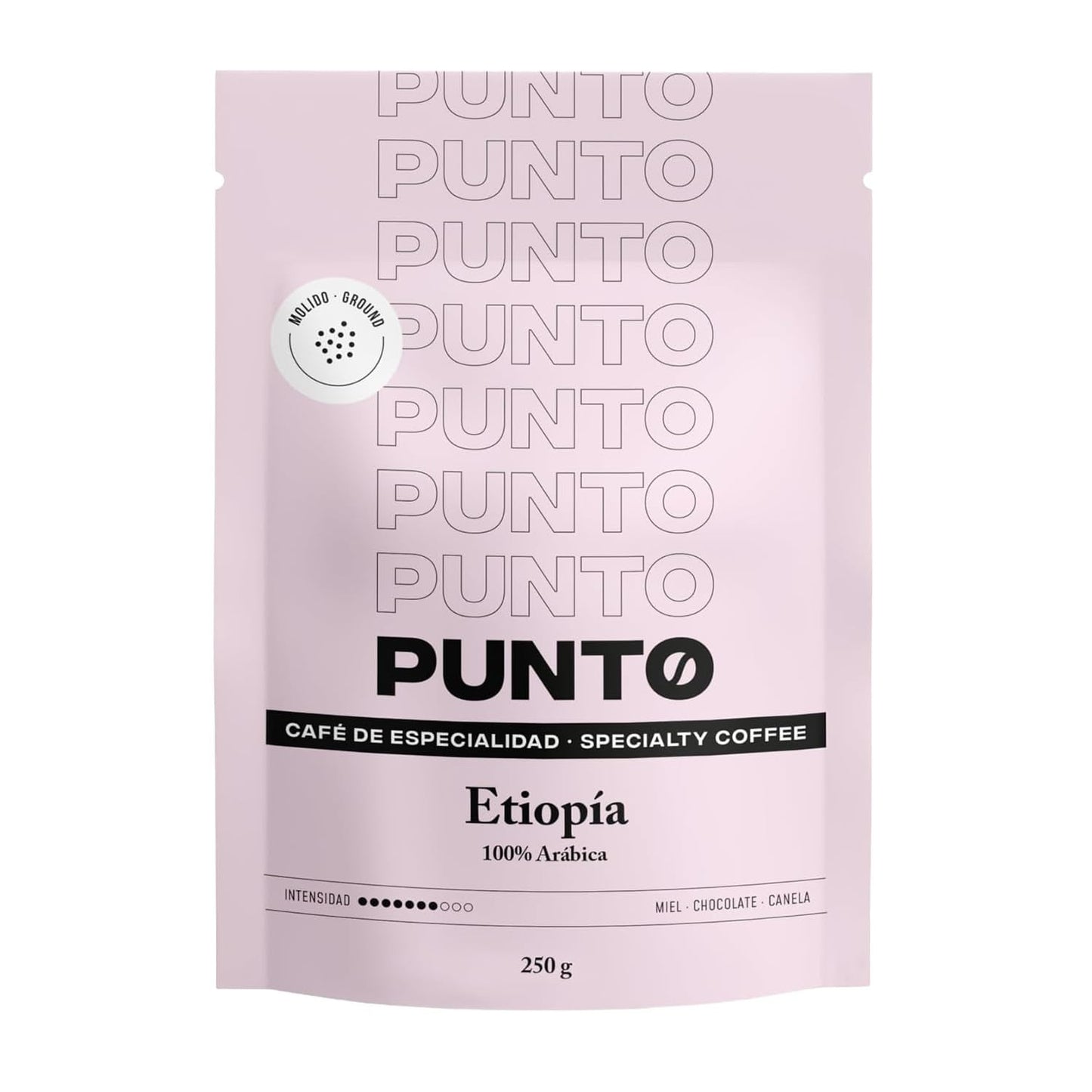 – Mletá etiopská káva – 250 g – Speciální káva – Středně pražený – 100% Arabica – Tóny medu, skořice a čokolády – Intenzivní kyselost – Střední tělo